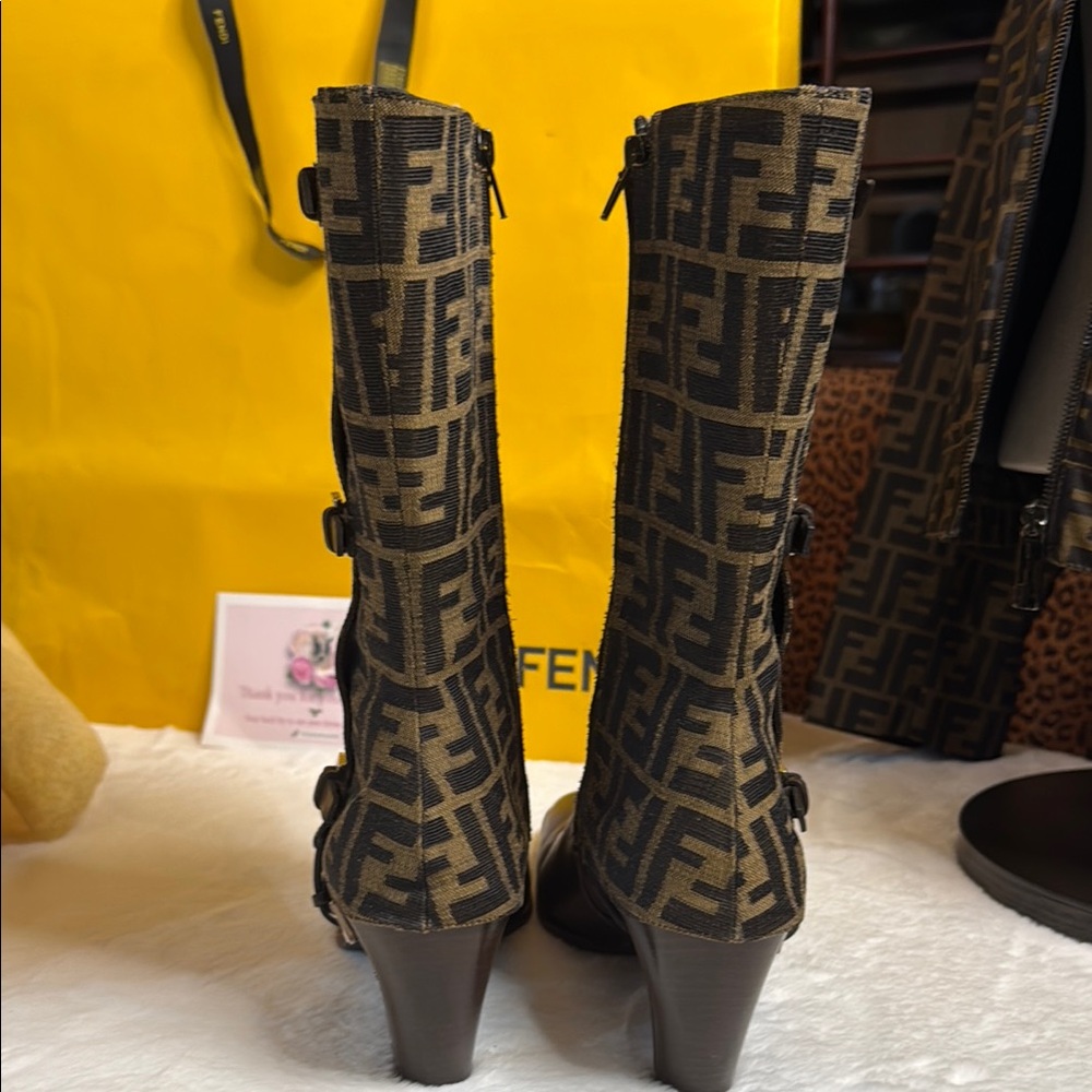 Fendi Women's Brown and Tan Zucca Boots. - Picture 2 of 12